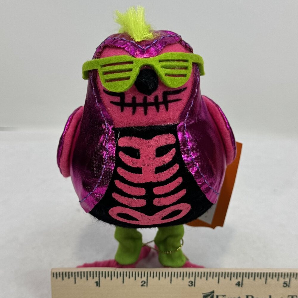 Hyde & Eek! Glitter Featherly Friends Halloween Bird Neon Pink 80's Skeleton NEW - Picture 11 of 12